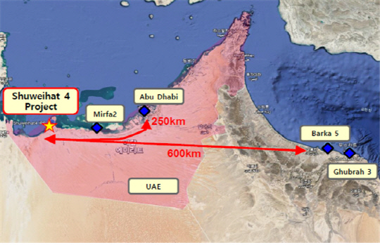 UAE 슈웨이하트 4 해수담수화 프로젝트 위치도. <환경부>